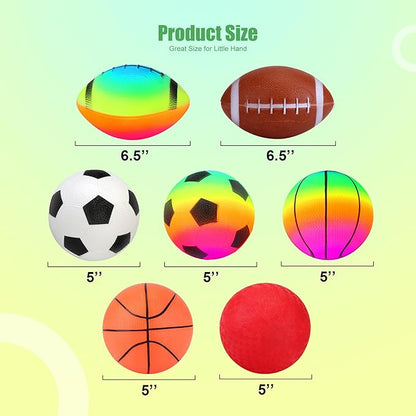 Soft Balls for Toddlers Kids 1-3 3-5, Easy to Grip 5" Small Balls 7 Pack, Mini Football Soccer Basketball Playgroundball - First Birthday Gift Easter Basket Stuffers for Babies Boys Girls