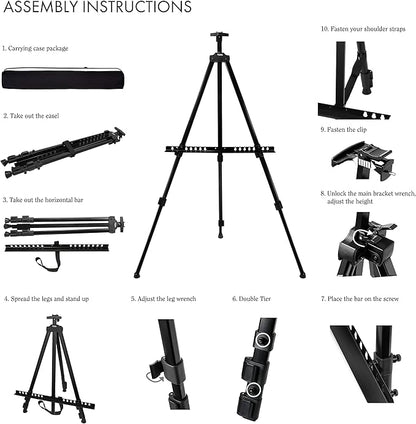 Artify Easel for Painting, Double-Tier Easel Stand, Adjustable Height from 22-66 Inches, Tripod for Painting and Display with Carrying Bag, 66 Inches, Black, 2 Pack