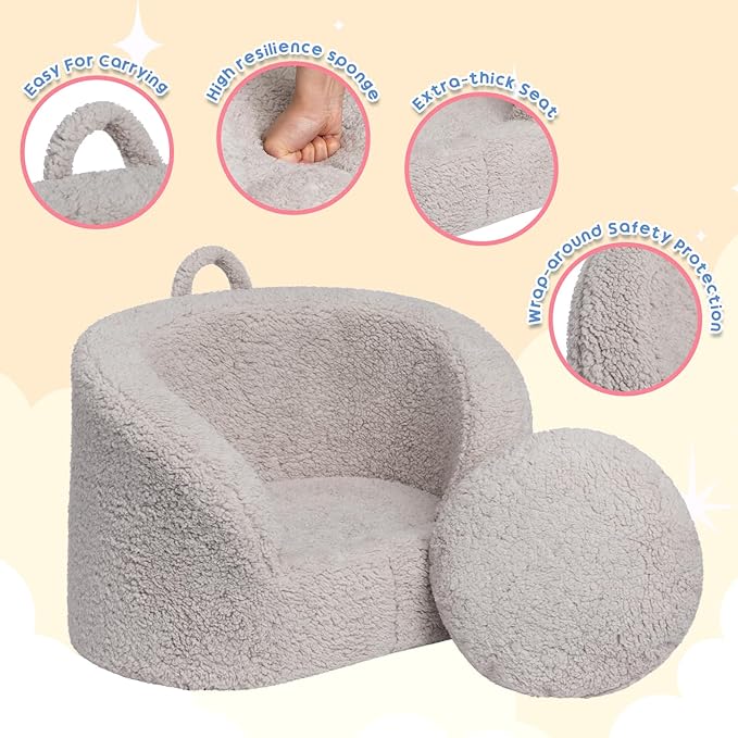 ALIMORDEN Snug-Arch Toddler Couch, Comfy Foam Baby Chair, Ergonomic Toddler Chair with a Snug Embrace Design for Boys and Girls, Light Grey