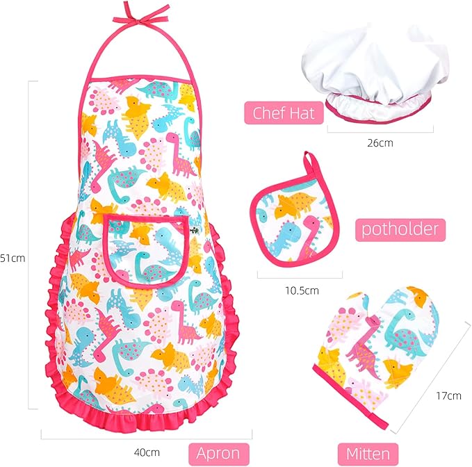 TOONRAIN Kids Cooking and Baking Set Chef Hat and Apron Dress Up Kitchen Costume Boys Girls Toys Birthday Christmas Gift