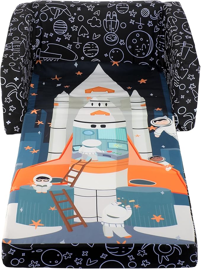 MallBest Kids Sofas Children's Sofa Bed Baby's Upholstered Couch Sleepover Chair Flipout Open Recliner (Black/Rocket)