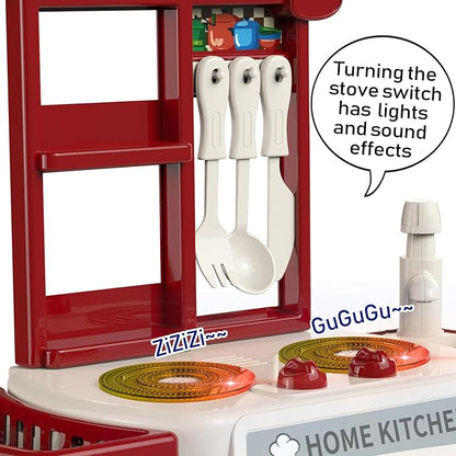 Kitchen Set for Toddler with Sound and Light，Pretend Cooking Food Set,Kids Kitchen Playset，Play Sink with Running Water and Electronic Induction Stove，Kitchen Accessories