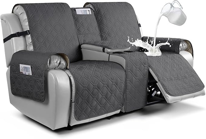 VANSOFY Loveseat Recliner Cover with Console 100% Waterproof Sofa Slipcovers Non-Slip Reclining Couch Cover Split Sofa Covers Furniture Protector for Pets, Dogs(Charcoal Gray)