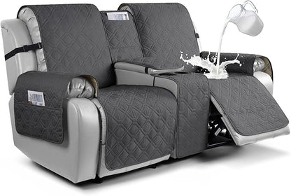 VANSOFY Loveseat Recliner Cover with Console 100% Waterproof Sofa Slipcovers Non-Slip Reclining Couch Cover Split Sofa Covers Furniture Protector for Pets, Dogs(Charcoal Gray)