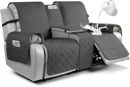 VANSOFY Loveseat Recliner Cover with Console 100% Waterproof Sofa Slipcovers Non-Slip Reclining Couch Cover Split Sofa Covers Furniture Protector for Pets, Dogs(Charcoal Gray)