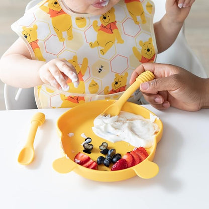 Bumkins Disney Baby Utensil Set, Silicone Trainer Spoons for Dipping, Soft Tip, Self-Feeding, Chew, Baby Led Weaning, First Year Training Supplies, Essentials in Eating, 4 Mos, 2-pk Winnie The Pooh
