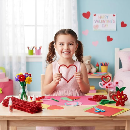 Caydo 200 Pieces Glitter Red Pipe Cleaners,Thick Fluffy Chenille Stems, Pipe Cleaner Crafts for Arts & Crafts, Perfect for Making Animals, Flowers, and Mother's Day Decorations