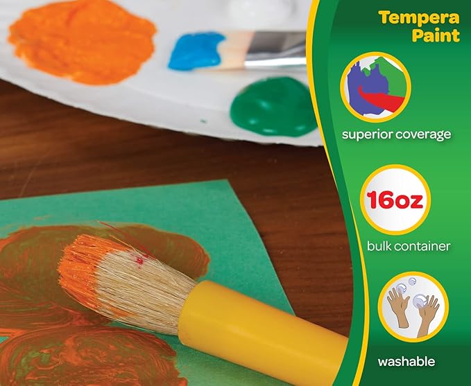 Crayola Premier Tempera Paint For Kids - Black (16oz), Kids Classroom Supplies, Great For Arts & Crafts, Non Toxic, Easy Squeeze Bottle