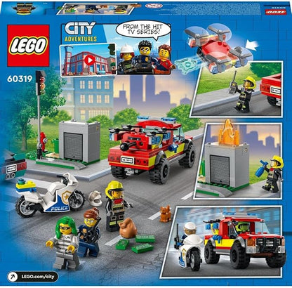 LEGO 60319 City Fire Rescue and Police Chase with Truck, Car & Motorcycle, Toy for Kids 5+ Years