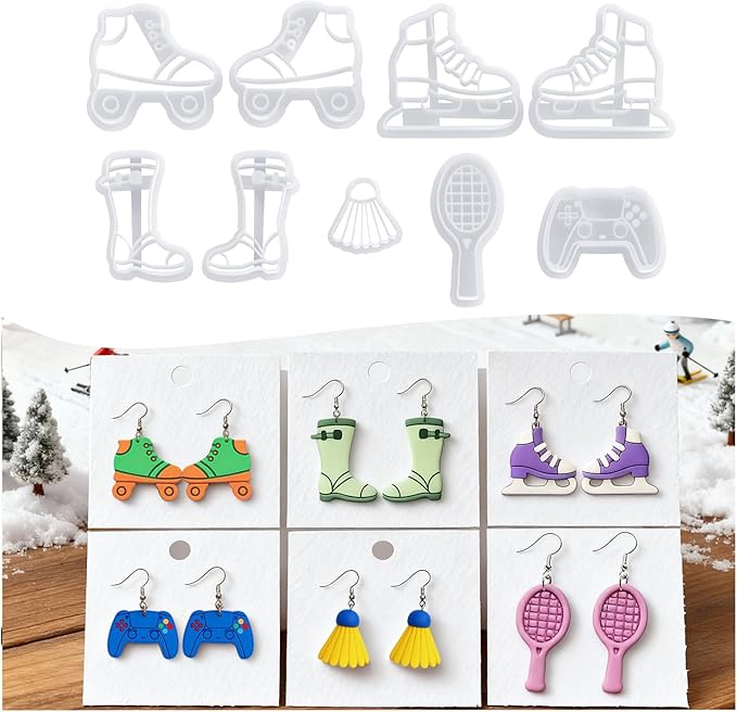 9Pcs Sports Polymer Clay Cutters - Game Polymer Clay Cutters - Ideal Polymer Clay Molds & Polymer Clay Earring Cutters for Sports-Inspired Jewelry Making