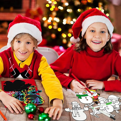 Max Fun Christmas Crafts Scratch Art for Kids, 48PCS Magic Rainbow Scratch Off Paper Cards, Christmas Ornaments Hanging Art for Kids Party Favors Supplies, Stocking Stuffers Educational Toys