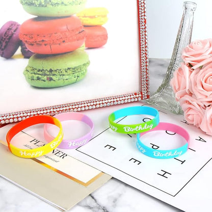 FOIMAS 24pcs Birthday Rubber Bracelet,Colored Happy Birthday Silicone Wristband for Kids Students Birthday Classroom Party Favor