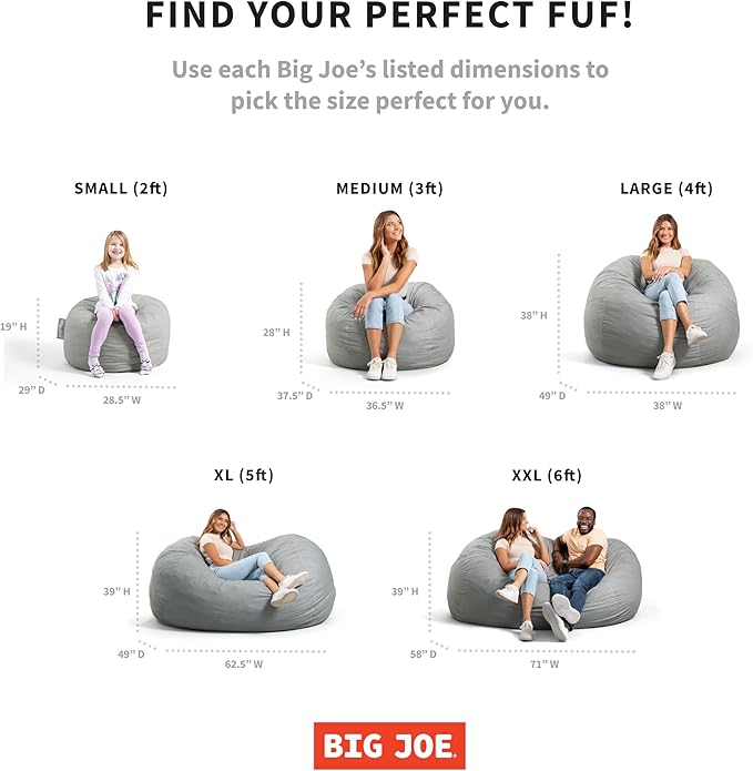Big Joe Fuf Medium Foam Filled Bean Bag Chair with Removable Cover, Collegiate Green Lenox, Durable Woven Polyester, 3 feet Big