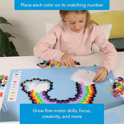 Plus Plus Puzzle By Number, 500 Piece Mini Interlocking Hashtag Color Blocks, 3D Pixel Art Kit for Kids - Rainbow