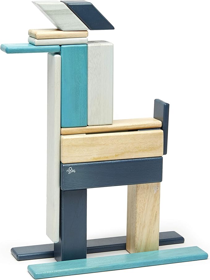 24 Piece Tegu Magnetic Wooden Block Set, Blues, 1-99 years old