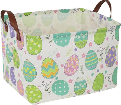 NTAOHAMPER Large ,Empty,Rectangular Colerful Eggs Basket for Boys and Girls Gift,Kids Toy Storage Bin with Hand Painted easter eggs,Baby Room Decor (Easter Basket)