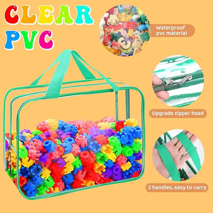 8 Packs 8 Colors Toy Storage Bags, Reusable Clear PVC Board Game Storage, Toy Storage Organizer Bags with Zipper for Building Blocks, Puzzle and Handmade Accessories, Clear Toiletry Bag