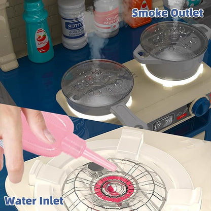 Play Kitchen Toys for Kids - 46-Piece Realistic Kitchen Set with Lights, Sounds, and Spray Function - Perfectly Gift for Ages 3+