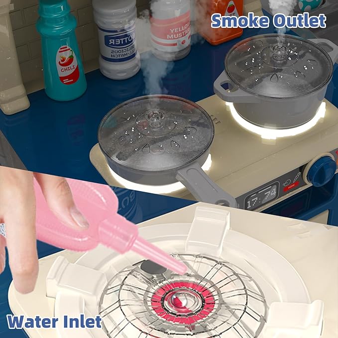 Play Kitchen Toys for Kids - 46-Piece Realistic Kitchen Set with Lights, Sounds, and Spray Function - Perfectly Gift for Ages 3+