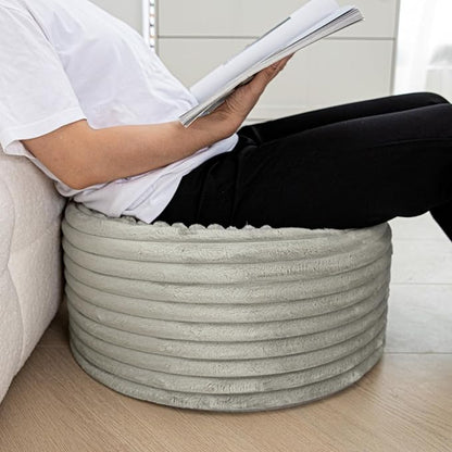 Round Stuffed Pouf Ottoman 20x20x12 Inches Faux Fur Ottoman Foot Rest Under Desk Foot Stool Great for Living Room Bedroom Small Furniture (Light Gray Pouf with Filler)