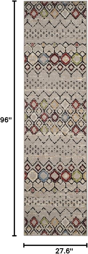 SAFAVIEH Amsterdam Collection Runner Rug - 2'3" x 8', Light Grey & Multi, Moroccan Boho Design, Non-Shedding & Easy Care, Ideal for High Traffic Areas in Living Room, Bedroom (AMS108G)