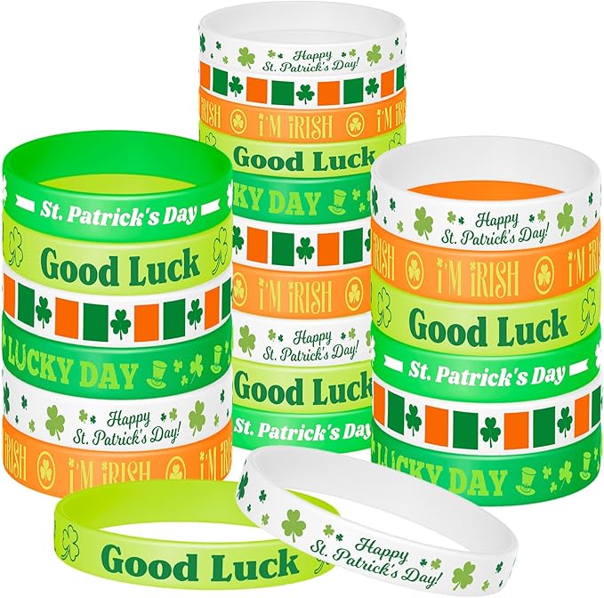 NEBURORA 48 Pcs St. Patrick's Day Silicone Bracelets Green Lucky Shamrock Rubber Wristbands for St Patricks Day Accessories Party Decoration Favors