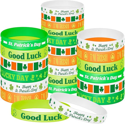 NEBURORA 48 Pcs St. Patrick's Day Silicone Bracelets Green Lucky Shamrock Rubber Wristbands for St Patricks Day Accessories Party Decoration Favors