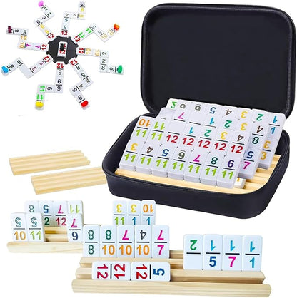 BATURU Double 12 Mexican Train Dominoes Set, Dominos Set for Adults - 91 Numer Tiles with Carry Case, Fun Board Games for Adults & Family Game Night, Travel Games, Easter Basket Stuffers (6 Racks)