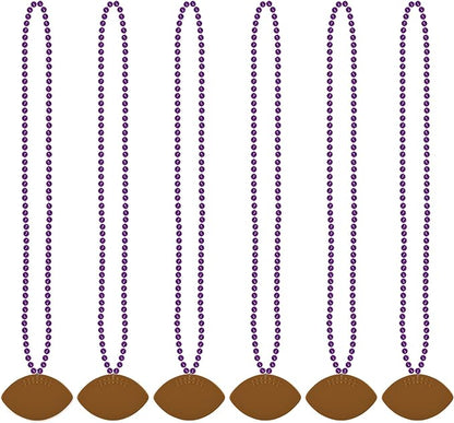Beistle 6 Piece Plastic Football Party Necklaces Game Day Sports Theme Favors, 33", Purple/Brown