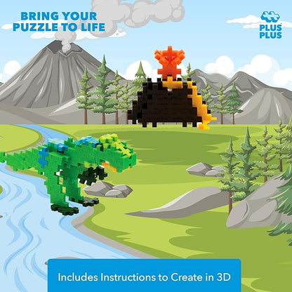Plus Plus Puzzle by Number, 250 Piece Mini Interlocking Hashtag Color Blocks, 3D Pixel Art Kit for Kids - T-Rex
