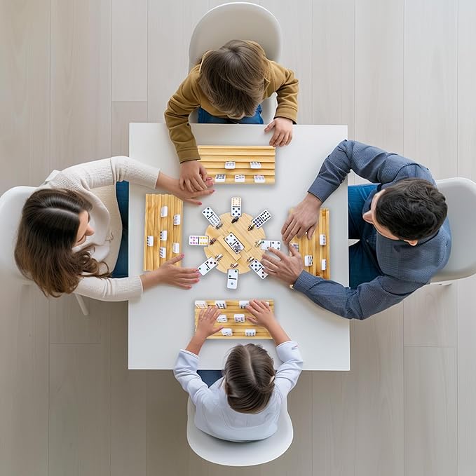 GOTHINK Mexican Train Dominoes Set, 91 Tiles Double 12 Dominos Set for Adults and Family, with Wooden Trays*8, Metal Trains*9, Wooden Hub & Scoreboards, Dominoes Tile Board Game in Storage Case Games