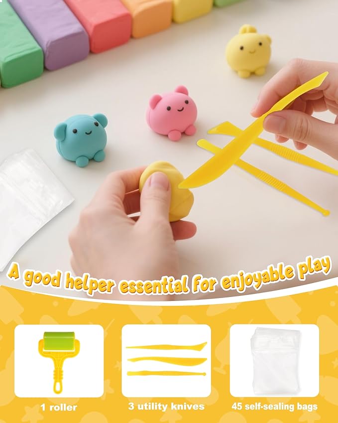 Modeling Clay Kit - 42 Colors Air Dry Clay, DIY Molding Magic Clay Includes Tools and Christmas Accessories, Modeling Clay for Kids is an Ideal Holiday Gift for Children Over 3 Years Old.