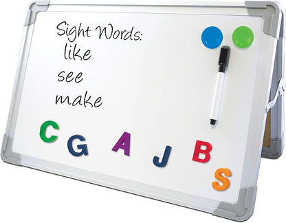 Flipside Products 18” x 12” Magnetic Double-Sided Desktop Easel, Bright White Dry Erase Easel for Office, Home, and Classroom, Aluminum Frame, Magnets and Dry Erase Marker w/Magnetic Eraser Cap