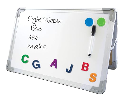 Flipside Products 18”x12” Magnetic Double-Sided Desktop Easel, Bright White Dry Erase Easel for Office, Home, and Classroom, Aluminum Frame, Magnets and Dry Erase Marker w/Magnetic Eraser Cap, 12 Pk