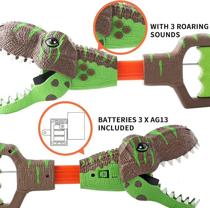 DINOBROS Dinosaur Chomper Toys for Kids with 3 Roar Sounds and Light Jurassic Dinosaurs Grabber Claw T-Rex Reacher Robot Hand Pincher Dino Snapper