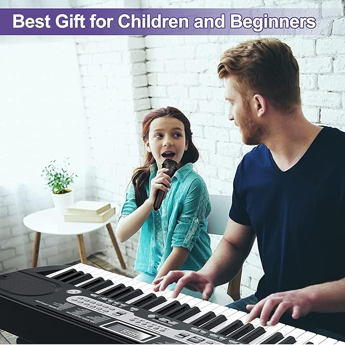 Senfot Kids Keyboard Piano 61 Key, Portable Electric Piano Keyboard, Sturdy Stand and Stool, With Headphones and Microphone, Carrying Bag for Easy Transportation, Perfect for Beginners and Kids Gift