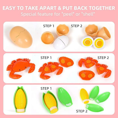 67Pc Pretend Play Food Sets for Kids Kitchen, Pizza Toy Food & Cutting Fake Food - Fruits & Vegetables, Play Kitchen Toys Accessories, Pretend Food Toys for Toddlers Boys Girls Birthday Gift