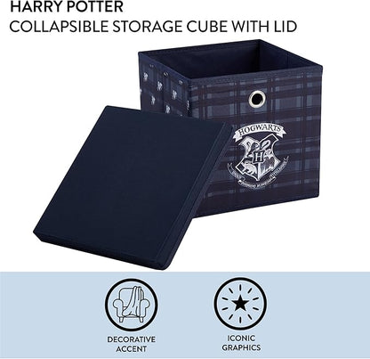 Harry Potter Collapsible Storage Cube with Removable Lid,10” x 10” x 10” Fabric Organizer Bin for Kids Bedroom, Closet or Playroom Décor