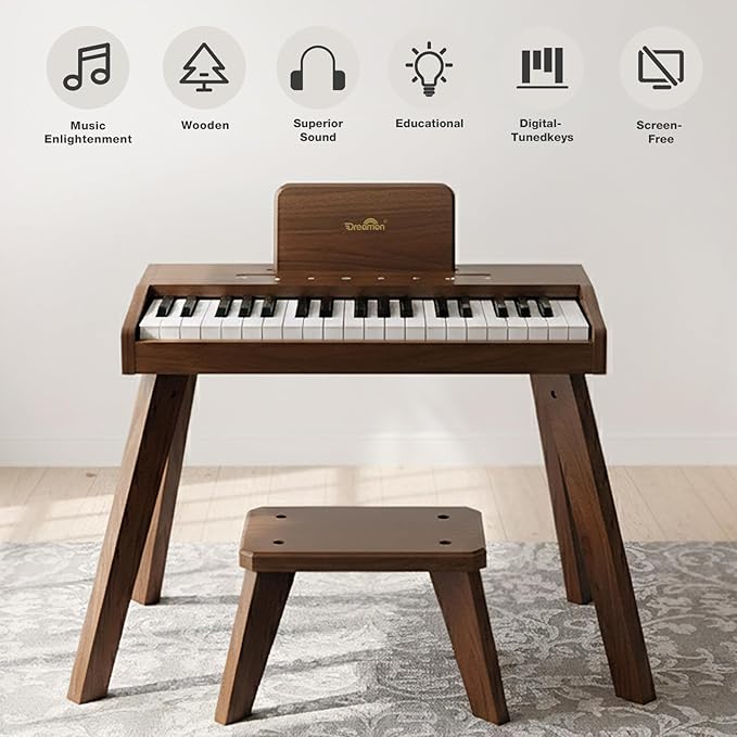 Dreamon Kids Digital Piano Keyboard, Music Educational Instrument Toy, Wood Piano for 3+ Girls and Boys, Christmas & Birthday Gifts for Kids Ages 6-12 Years Old