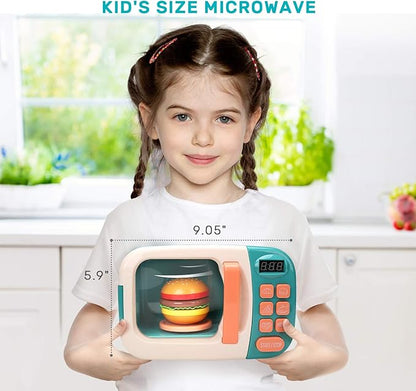 CUTE STONE Microwave Toys Kitchen Play Set, Kids Pretend Play Electronic Oven with Play Food, Kids Cookware Pot and Pan Toy Set, Cooking Utensils,Great Learning Kitchen Toys for Girls Boys