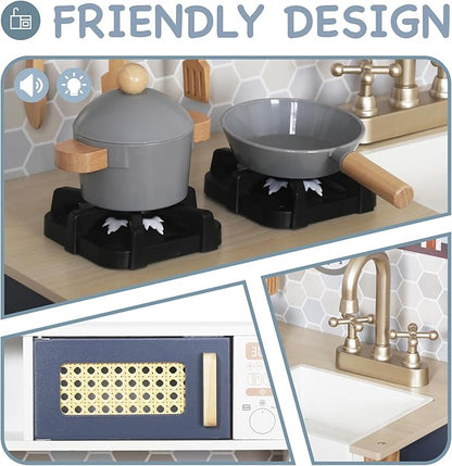 Toy Kitchen Playset for Kids, Electronic Play Stove with Light&Sounds, Pretend Play Cooking Toys Kitchen Set with Cookware Accessories,Toddlers Kitchens Toys Festival Gift for 3+ Year Old Boys Girls