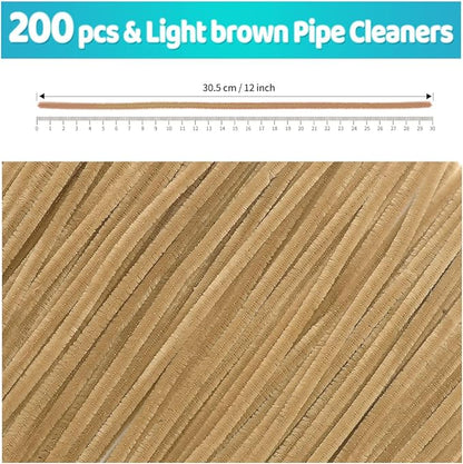 Iooleem 200pcs Light Brown Pipe Cleaners, Chenille Stems, Pipe Cleaners for Crafts, Pipe Cleaner Crafts, Art and Craft Supplies.