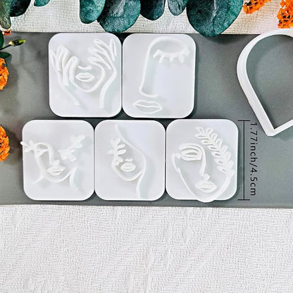 Polymer Clay Cutters Line Face Set – 6PCS Abstract Portrait Clay Cutters for Polymer Clay Jewelry, Clay Earring Cutters with Arch Shape and Face Texture Molds, Clay Tools for Artistic Earrings