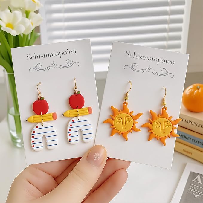Teacher's Day & Graduation Season Polymer Clay Cutters Set - 8Pcs Sun Book Apple Pencil Bow Earring Molds for Jewelry Making, Perfect Gifts for Teachers & Students