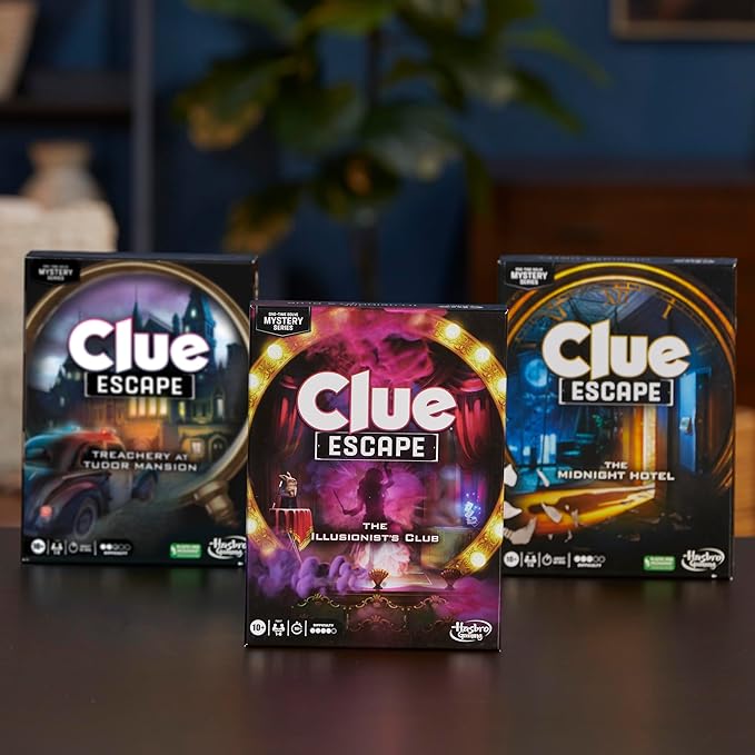 Clue Escape: The Illusionist’s Club Board Game | Escape Room Family Game | 1-Time Solve Mystery | Ages 10+ | 1-6 Players | Difficulty 4 | 90 - 120 Mins.