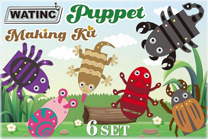 WATINC 6Pcs Hand Puppet Making Kit, Art Craft Felt Sock Puppet Toys, Creative DIY Make Your Own Pompoms Wiggle Googly Eyes Storytelling Role Play Party Supplies Gift for Girls Boys (Insect Animals B)