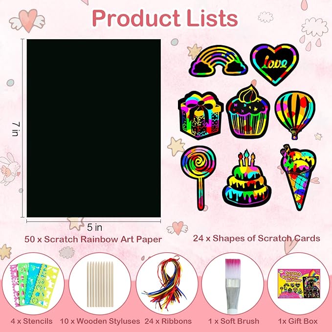 Rainbow Scratch Off Paper for Kids: Easter Crafts Gifts for Kids 60pcs Magic Arts Supplies for Age 3-12 Teen Toys Games for Valentines Birthday Christmas Basket Stuffers |Party Favors