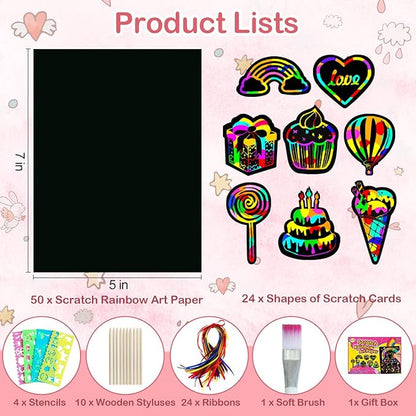 Rainbow Scratch Off Paper for Kids: Easter Crafts Gifts for Kids 60pcs Magic Arts Supplies for Age 3-12 Teen Toys Games for Valentines Birthday Christmas Basket Stuffers |Party Favors