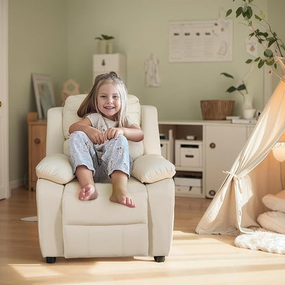 Macaron Kids Reclining Chair Recliner Dual Storage Armrest Leather Sofa Toddler Youth Children Child Ages 2-8
