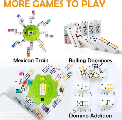 Yinlo Mexican Train Domino Set with Sound Effect, Dominoes Set for Travel, 91 Tiles Double 12 Colored Dominoes Travel Game Set with Aluminum Case